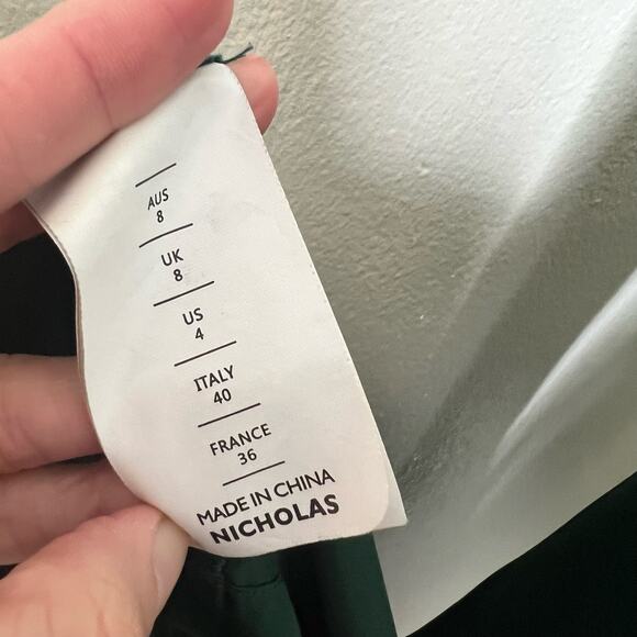 Nicholas Electra Satin Gown 4 Green Long Sleeve Maxi V-Neck A-Line Cocktail Slit - Picture 11 of 15